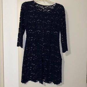 Lace 3/4 sleeve midi black dress (needs slip) size S